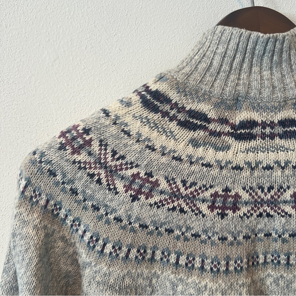 Vintage Tiara Cotton Full Zip Mock Neck Fair Isle Sweater Cottagecore - Picture 7 of 7